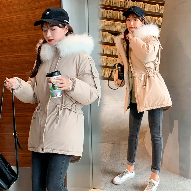 

2019 Winter New Style Online Celebrity Fashion Loose Mid-length Hooded Large Fur Collar down Feather Cotton Overcoat