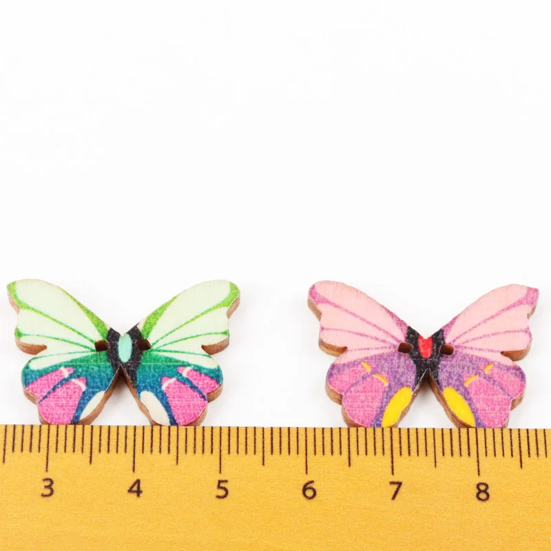 Wooden Mixed Color Butterfly Shape Buttons 2 Holes Handmade Clothing Sewing Scrapbooking Crafts DIY 28x20mm 30pcs