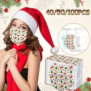 

Masque jetable 10/50/100PCS Fast delivery Headband Adult Woman Disposable Christmas Cartoon 3Ply Protective Face Mask mondmasker