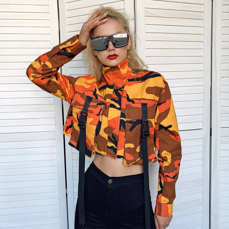 

SUCHCUTE Camouflage Coats For Women Outerwear Zipper Gothic Harajuku Korean Style Casual Button Autumn 2019 Female Tops Clothes