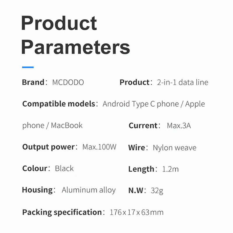 Mcdodo 100 Вт usb type C кабель PD Быстрая зарядка для IPhone 11 Pro Max Xs Max X IPad Macbook samsung huawei 2 в 1 шнур для зарядки и передачи данных