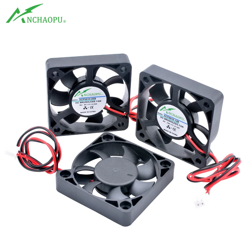 ACP5010 5cm 50mm fan 50x50x10mm DC5V 12V 24V 2pin Cooling fan suitable for micro-chassis router inverter power supply charger new yuanshan fd249225eb 24v 0 27a 9025 9cm inverter chassis power supply cooling fan
