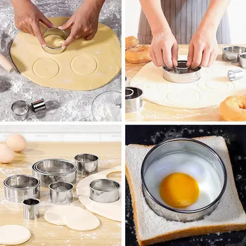 

11pcs Round Shaped Cake Mold Stainless Steel Cookie Sugar Fondant Cake Decorating Kitchen Baking Mould with Iron Box