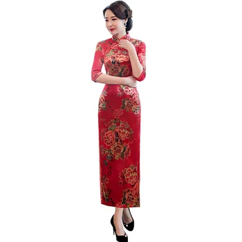 

Oversize 4XL Long Velour Vintage Ladies Chinese Style Dress Classic Qipao Stage Show Elegant Female Handmade Button Cheongsam