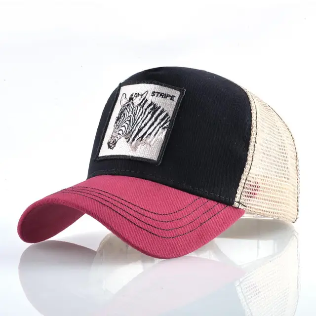 Fashion Animals Embroidery Baseball Caps Men Women Snapback Hip Hop Hat Summer Breathable Mesh Sun Gorras Unisex Streetwear Bone Red2 Zebra