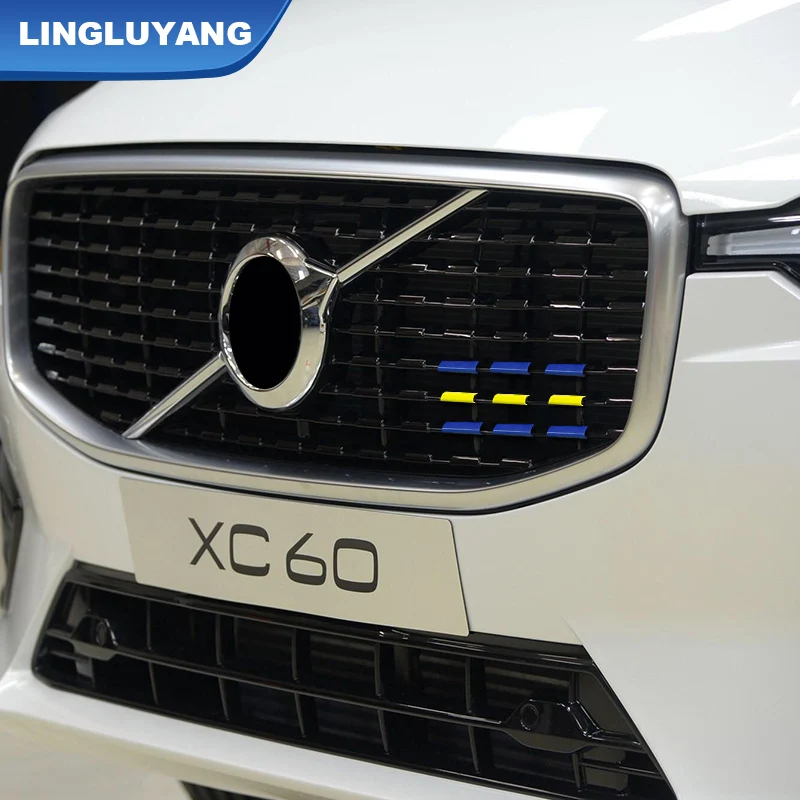 HIBEYO Inserti Griglia A Rene Per Volvo XC90 2015-2019, Clip Sportive ABS 3 Pezzi (Giallo, Blu, Blu) - 6