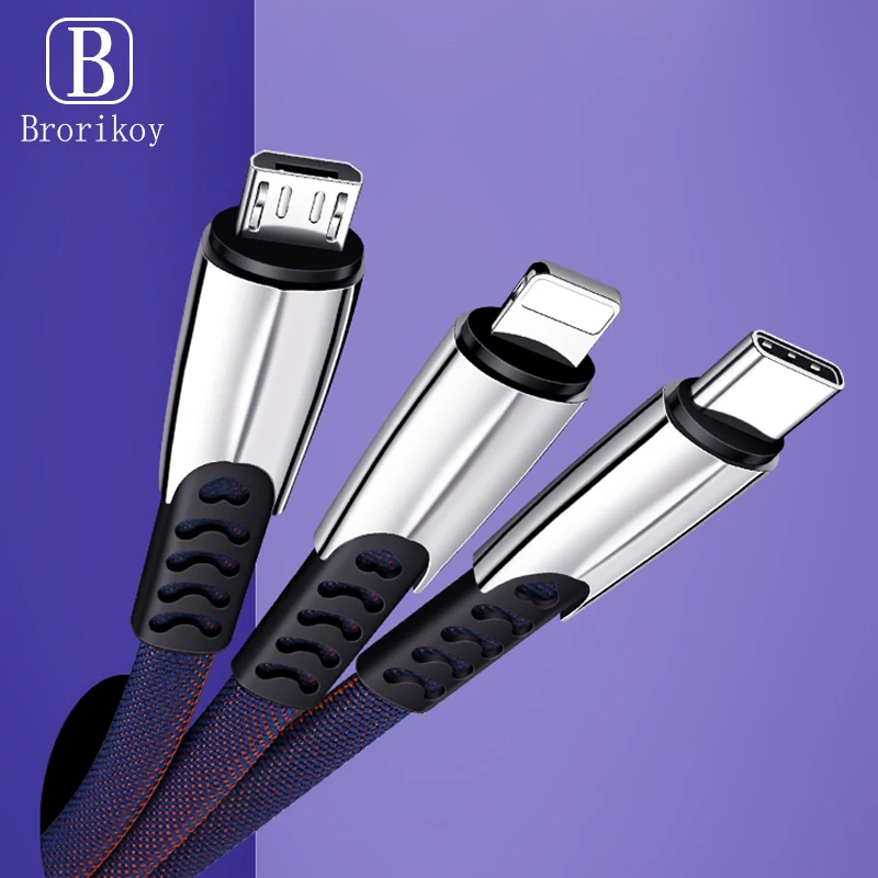 

Fast Charging 3A Micro USB Cable For iPhone Huawei Samsung Mobile Phone Type-C 1M Charges Cord Android Cables Quick Charger