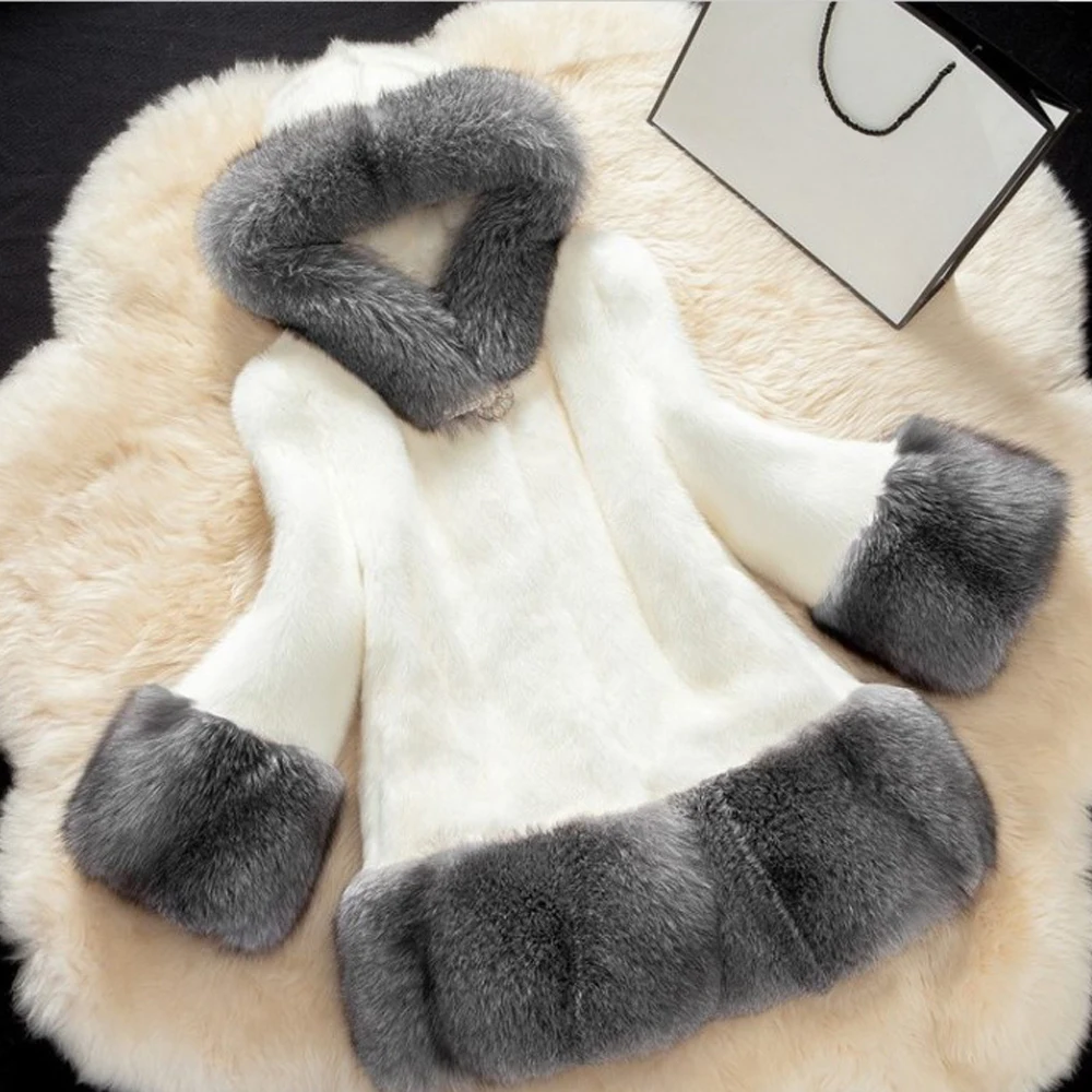 

2019 winter new Imitation fur hoodie coats plus size fashion loose casual long sleeve Imitation fox fur mink Imitation fur coat