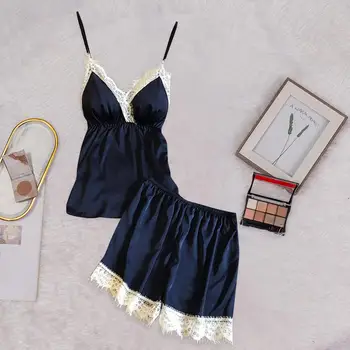 

Women Sexy Lace Lingerie Nightwear pajamas set Underwear Babydoll Short Sleepwear Set V nek new summer 2020 home suit homewear