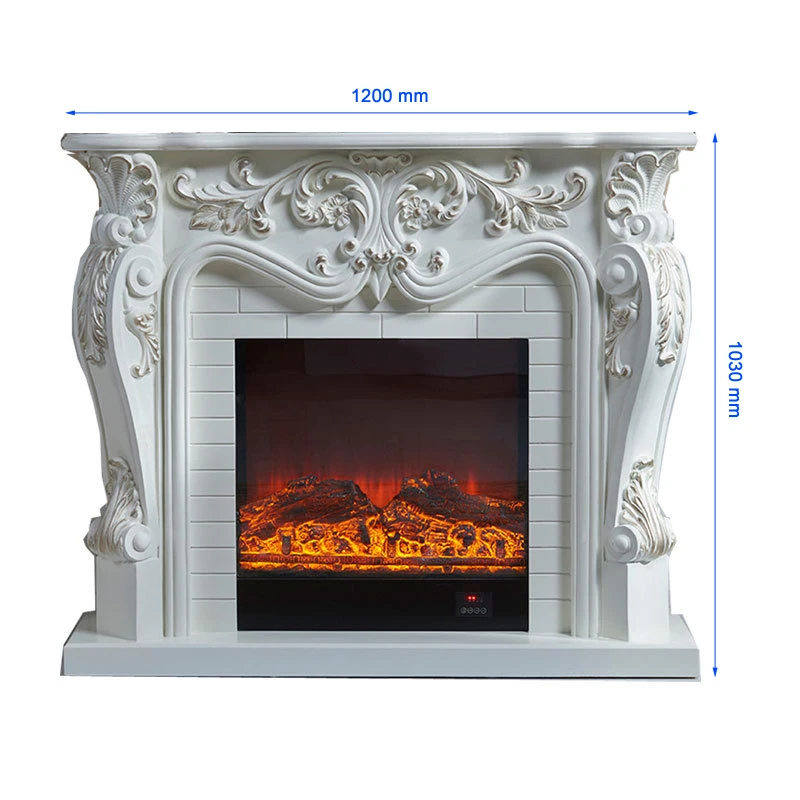 European Fireplace Set Carved Wood Mantel W120cm plus Electric Firebox Insert Living Room Decor LED Optical Flame Decoration
