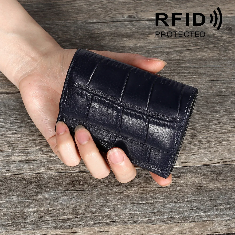 Крокодил шаблон RFID Анти-сканирование держатель кредитной карты для женщин мульти-карты бит кожаный дорожный кошелек карты Органайзер - Цвет: deep blue
