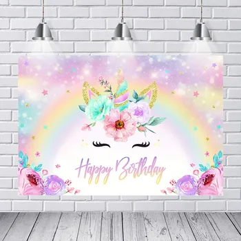 

Unicorn Birthday Photocall Bedroom Decor Child Photography Backdrop Personalized Photographic Backgrounds for Photo Studio