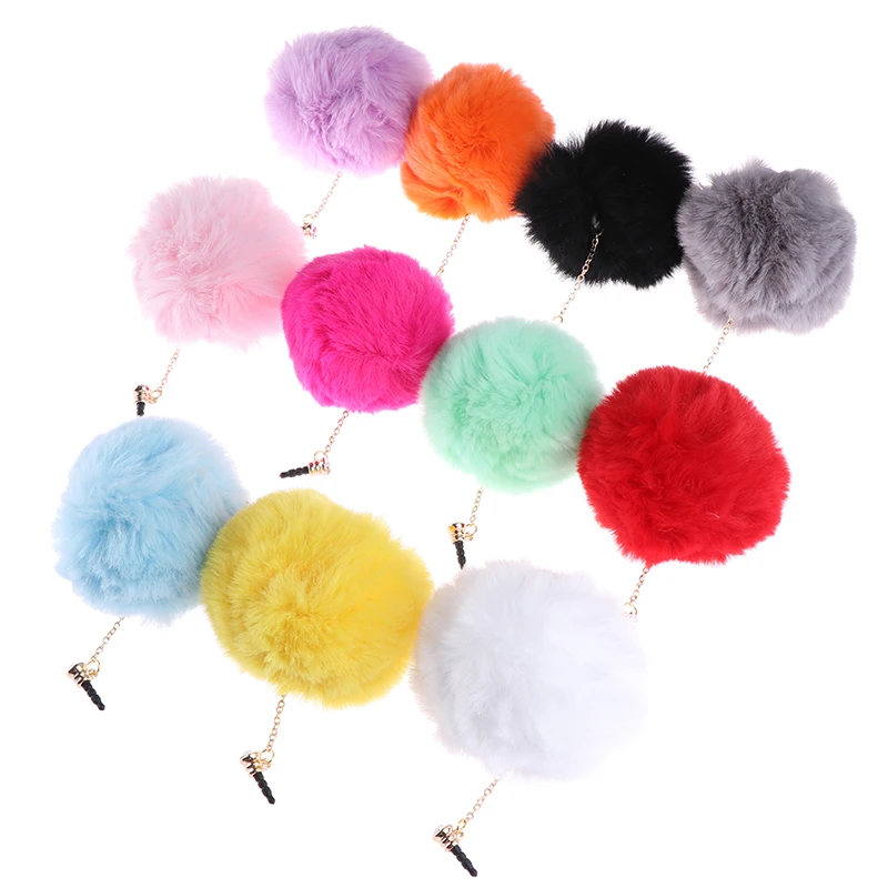 

1pcs Earphone Jack Dustproof Plug Fake Rabbit Fur Ball Mobile Phone Decoration Dust Plug 3.5mm Earphones Hole Plug Accessories
