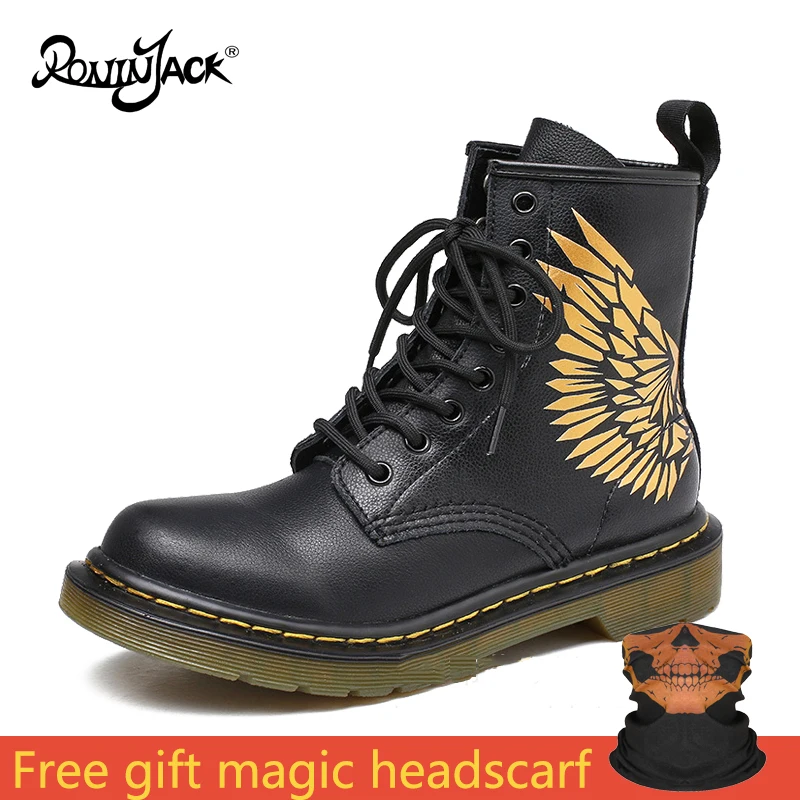 

Martin Boots Winter Women High Quality Lovers Lace-Up Genuine Leather Round Toe Shoes Men Ankle Boots Motorcycle Boots Man Wing
