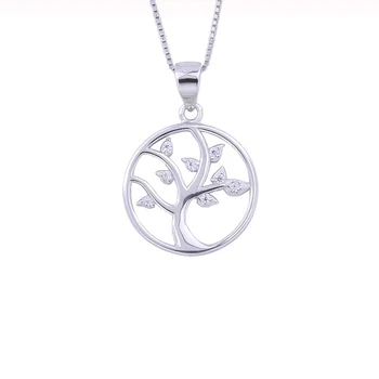 

Big Round Tree of Life Necklaces For Women 925 Sterling Silver Zircon Female Pendants Long Chain Classic Fashion Jewelry