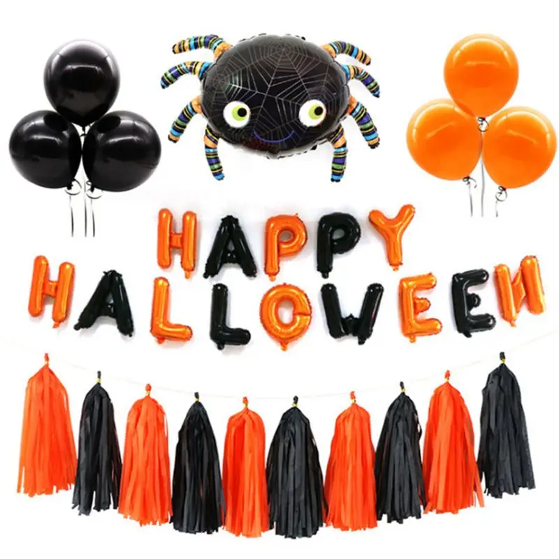 

31 Pack Halloween Balloons Set Spider Tassels Inflatable Happy Halloween
