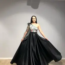 Платье трапециевидной формы с длинным рукавом на одно плечо для выпускного вечера с аппликацией из перьев, Сексуальные вечерние платья размера плюс, вечерние платья для особых случаев