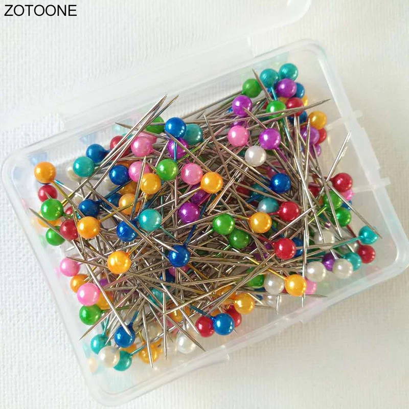 

200 Pcs Hand Sewing Fixed Round Colored Plastic Pearl Head Sewing Pin with Box Wedding Accessories Tools Dressmaking Pins G