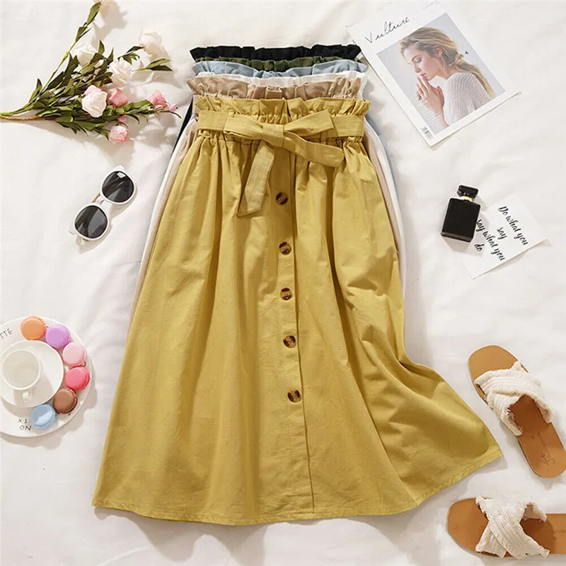 Women Skirt Fashion Style Long Skirts Womens Streetwear Solid Color Elegant Ladies Skirts Button High Waist Skirt Clubwear