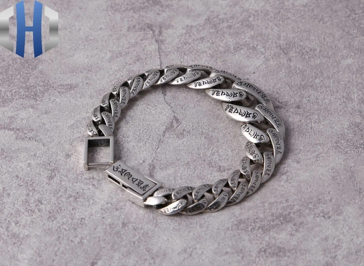 925 пробы серебряный модный тренд ювелирные изделия персонализированный мужской браслет Ретро тайский серебряный шесть слов мантра серебряная цепь