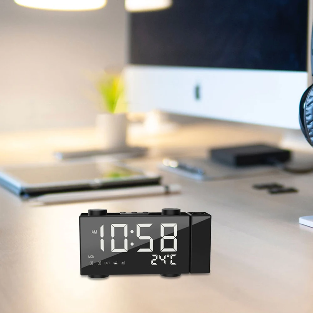 Digital Alarm Clock FM Projection Radio Alarm Clock with Snooze Thermometer Table Clock USB LEDs Alarm Clocks