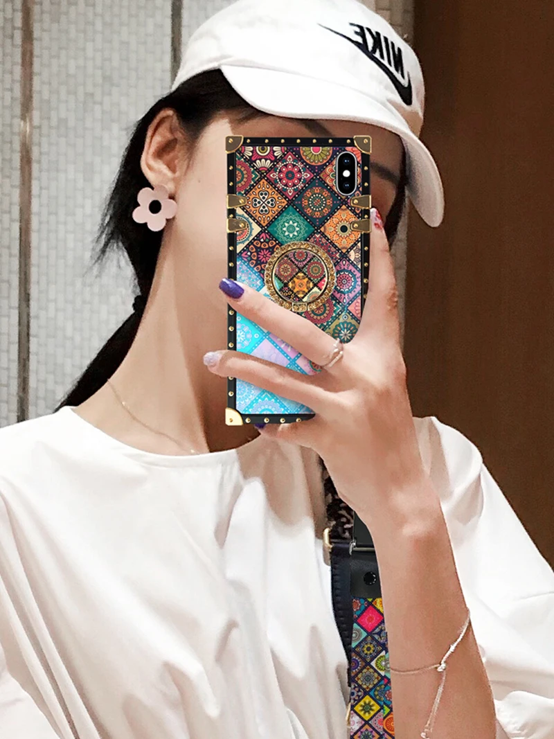 Luxury 3D Bracket Ring Blu-ray Square Silicone case For iPhone 11 Pro X XR XS MAX 6S 7 8 plus cover For samsung S9 S10 Note 9 10 (6)