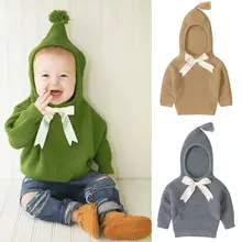 Вязаный теплый свитер с капюшоном для новорожденных мальчиков и девочек, топы, джемперы, зимняя одежда для 0-24 месяцев