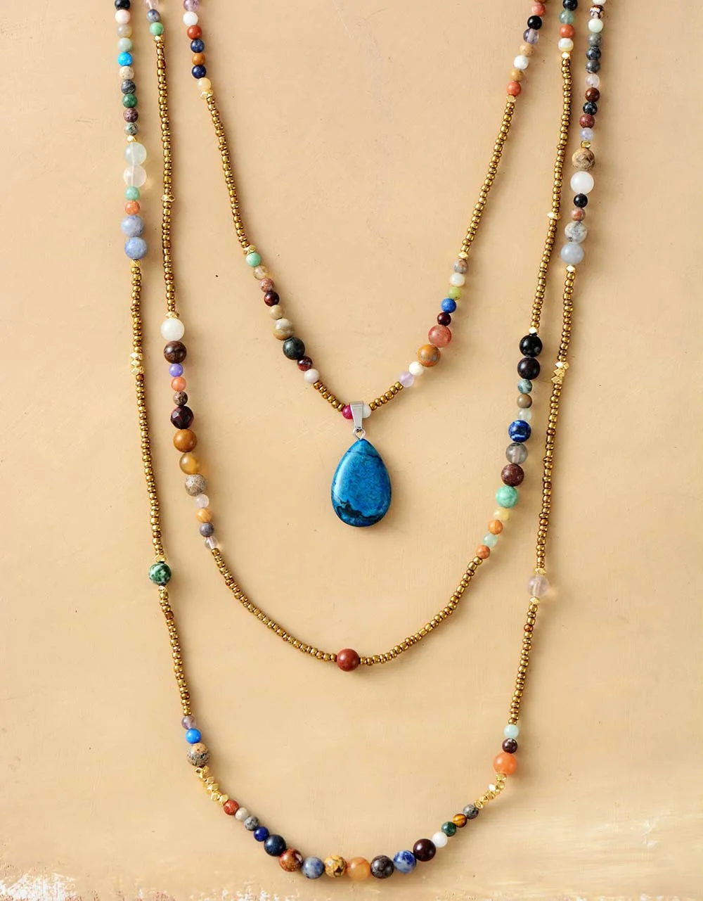Statement Necklace New Natural Stones Seed Beads Teardop Pendant 3 Layers Necklace Bohemia Chain Necklaces women necklace,men necklace