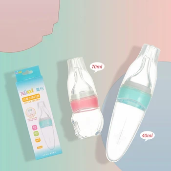 

New Baby Nipple Type Medicine Feeder Safe Silicone Simulation Nipple Type Feeding Dispensing Spoons PP Baby Utensils Box