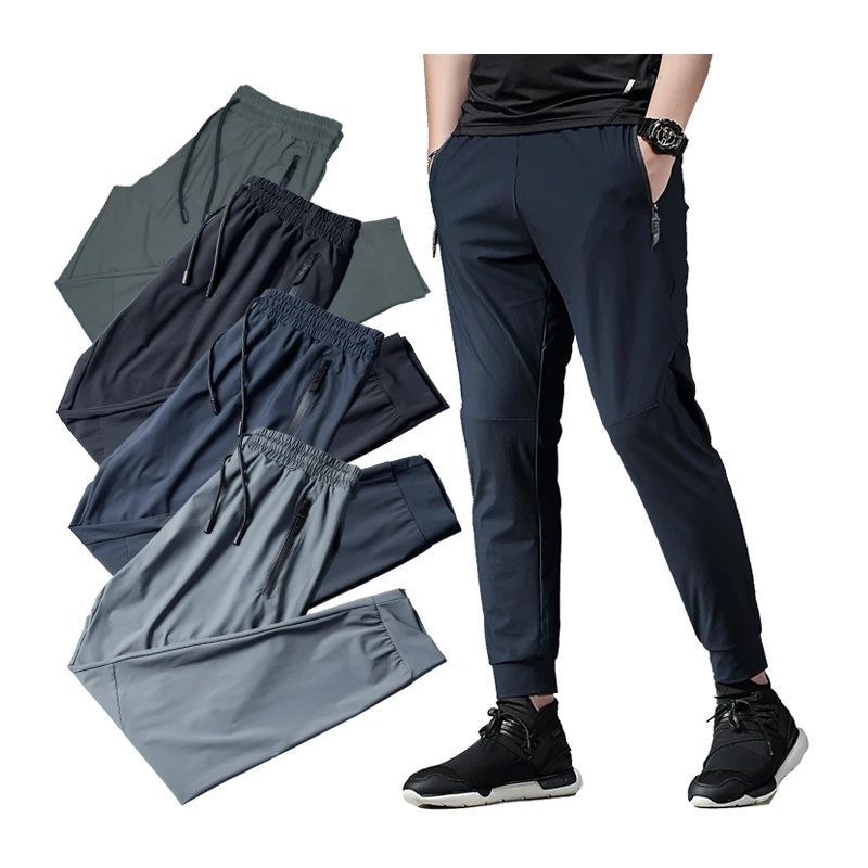 Running Jogging Pants Fitness Sport Training Long Trousers Four Seasons Slim Zipped Pockets Man Elastic Waist Sweatpants