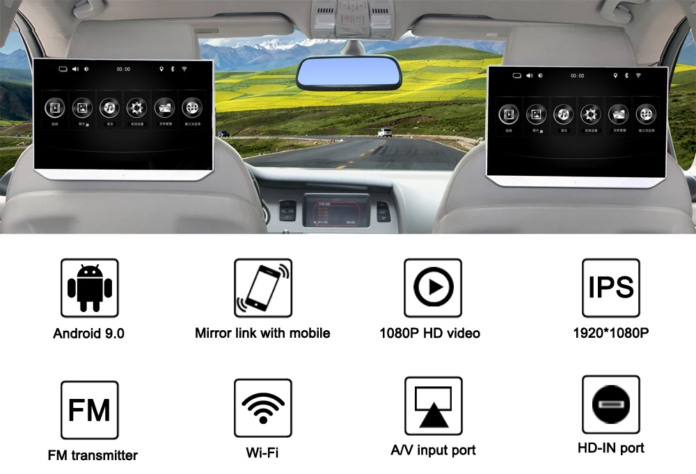13,3 дюймов Android 9,0 Автомобильный подголовник монитор видео плеер 1080P HD сенсорный экран wifi Bluetooth Автомобильный Дисплей HDMI USB Ультратонкий MP5