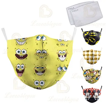 

2pcs/lot Cute Mask Cartoon Print Face Mask Fabric Adult Protective PM2.5 Dust Mouth Cover Yellow Bob Women Reusable Mask Mouth
