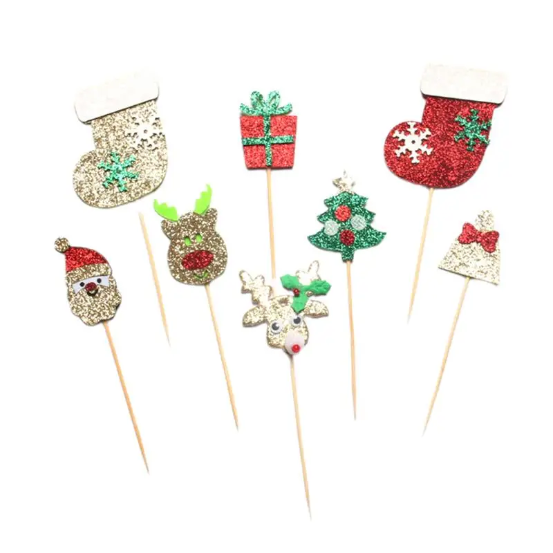16pcs Christmas Theme Cake Toppers Adorable Dessert Decoration Cupcake Adornment Fruit Picks Party Decorations | Дом и сад