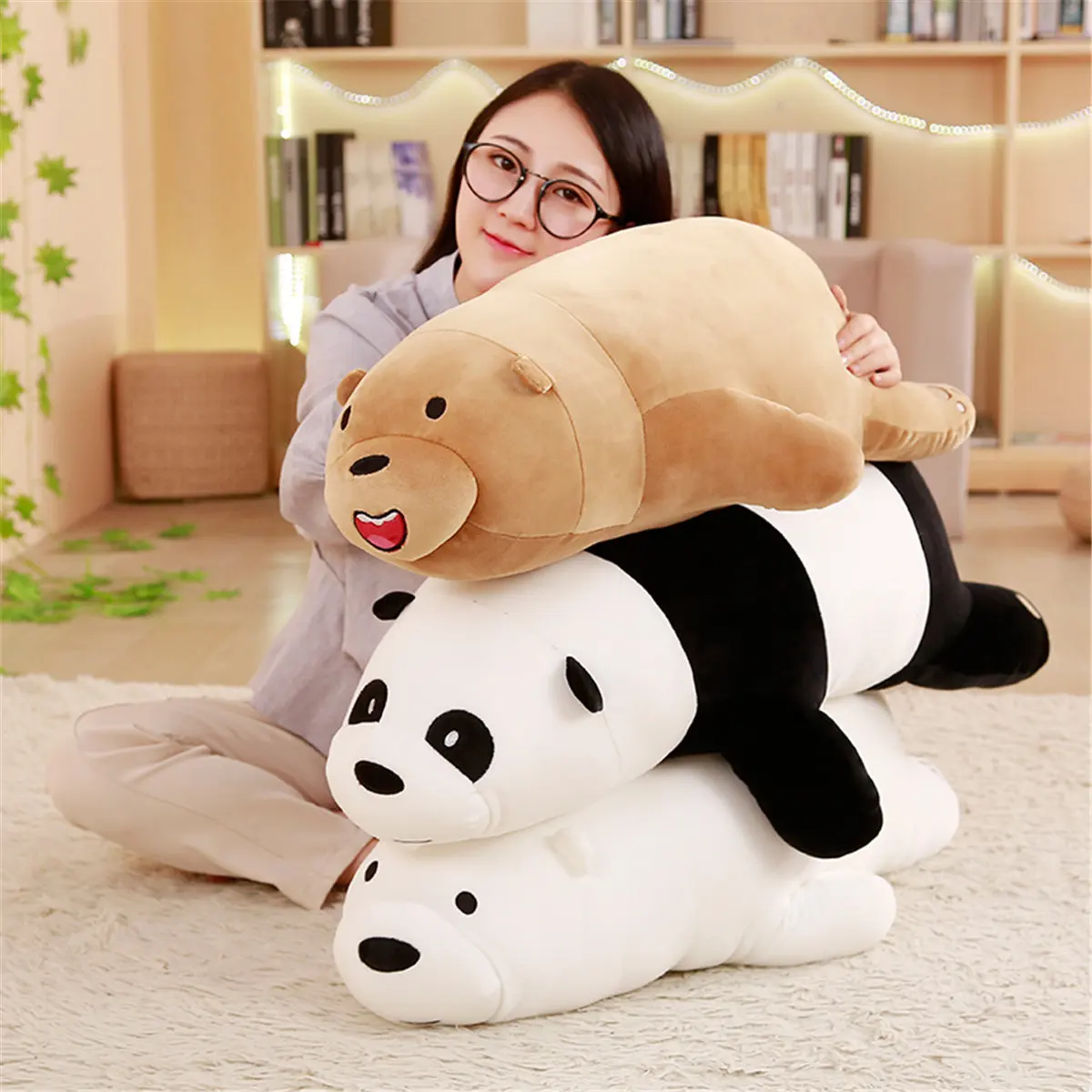 

50-90cm Cute We Bare Bears Plush Toys Soft Stuffed Cartoon Lying Bear Panda Polar bear Dolls Lovely Animal Pillow for Kids Gifts