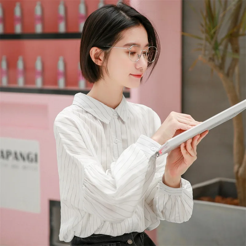 

2019 Autumn Clothing New Style Korean-style Literature And Art Printed Long-sleeved Shirt Fat Mm Slimming Comfortable Fold-down