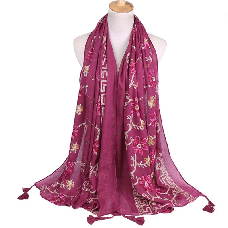 Plain Embroidered Floral Viscose Scarf Shawl From Indian Bandana Print Cotton Scarves and Wraps Foulards Sjaal Muslim Hijab