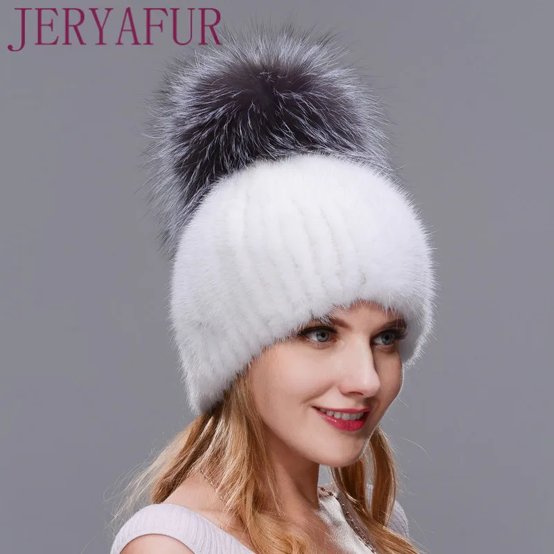 JINBAOSEN зимняя рубашка freizeit pelzmutze nerz stricken innere kappe fuchs pelz ball frau ski hut elegante mode - Цвет: COLOR4