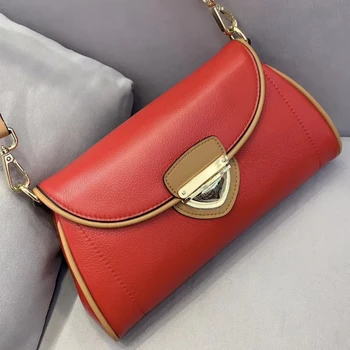 

Women's Luxury First Layer Cowhide French Messenger Crossbody Bags 2020 Ins New Shoulder Baguette Bag Genuine Leather Handbag