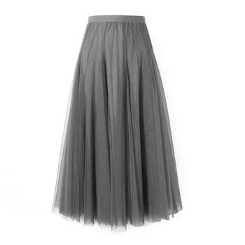 

2020 Summer Mesh Women Pleated Skirt Solid High Waist A Line Tulle Skirts Chic Long Maxi Tutu Skirt Holiday Beach Black Skirt