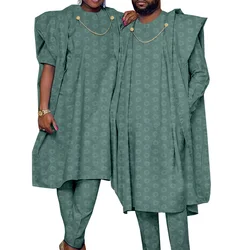 Bazin riche africano roupas para casais mulheres calças superiores e conjuntos de robe combinando roupas masculinas corrente mental festa de casamento y21c036