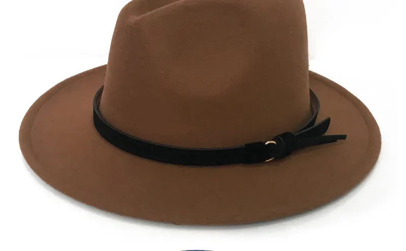 YY черный кожаный ремень Fedora шляпа для мужчин зимняя винтажная фетровая шляпка винтажная Трилби женские церковные шляпы Chapeau Femme Feutre FD19020