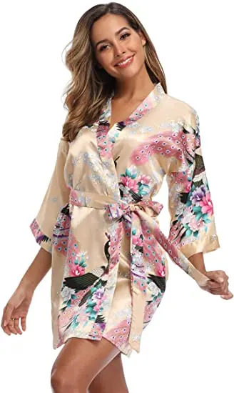 Fashion Satin Robe Female Bathrobe Sexy peignoir femme Silk Kimono Bride Dressing gown sleepwear Night Grow For Women