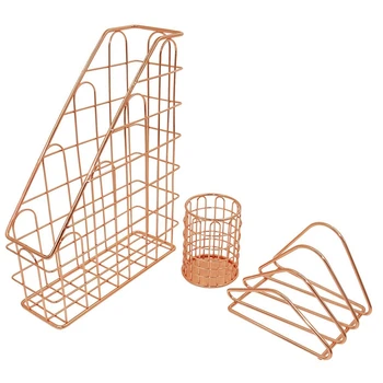 

Wire Metal 3 in 1 Desk Organizer Set- Letter Sorter, Pencil Holder and 1 Vertical Desk File Organizer