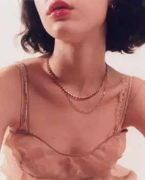 

2019 new Justin Necklace simple European and American metal gold-plated inlaid Ruby splicing chain necklace for women