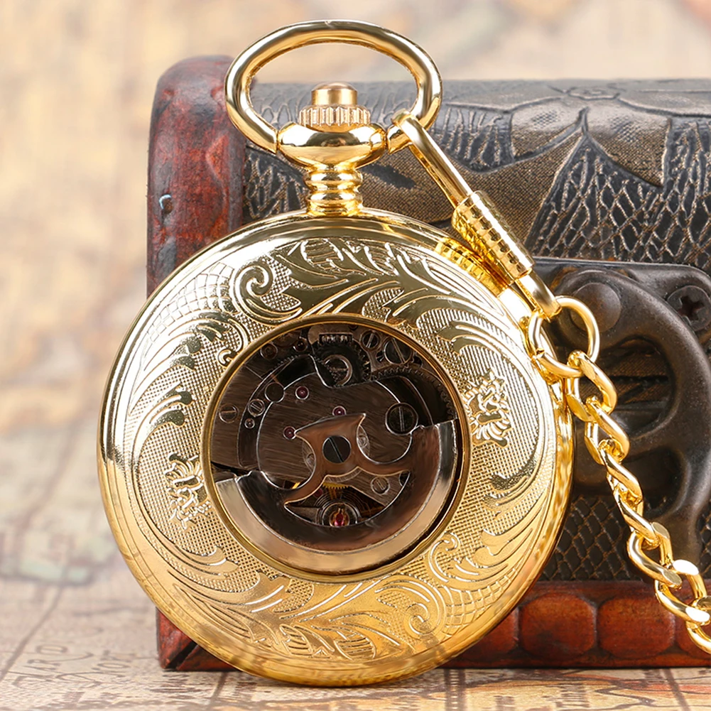 Роскошный модный элегантный золотой дизайн автоматические механические старинные карманные часы щит мужской женский стимпанк кулон