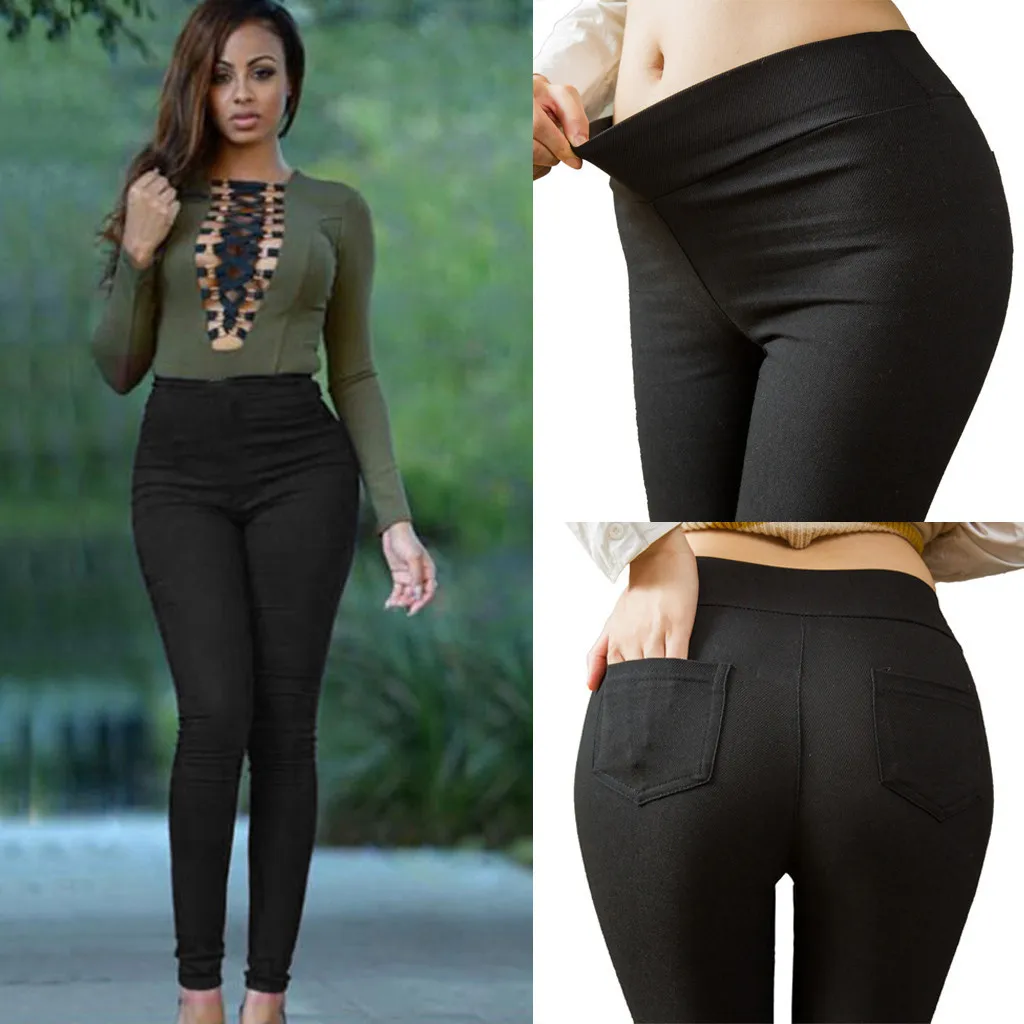 Side Striped Leggings Women Mock Pocket Leggings Pants Jeans Slim Leggings Woman Jeggings Ladies Denim Skinny Trousers
