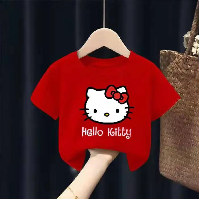thumbnail image 1 of Hello Kitty, novedad de verano, ropa para niños, Camiseta con estampado de dibujos animados para niña, camiseta de algodón transpirable de media manga para bebé, camiseta de manga corta, 1 of 5