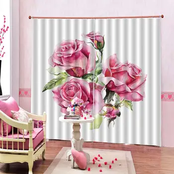 

pink flower curtains Customized size Luxury Blackout 3D Window Curtains For Living Room Decoration curtains