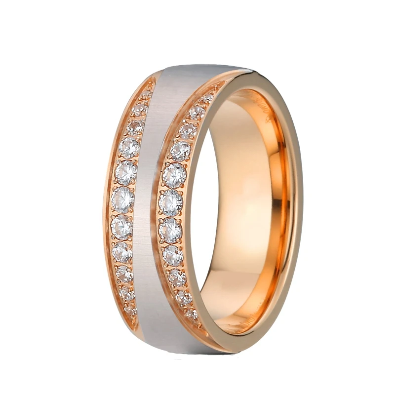 Unique Wedding Rings bicolor 316L stainless steel women rings - Цвет основного камня: 2P1402RF