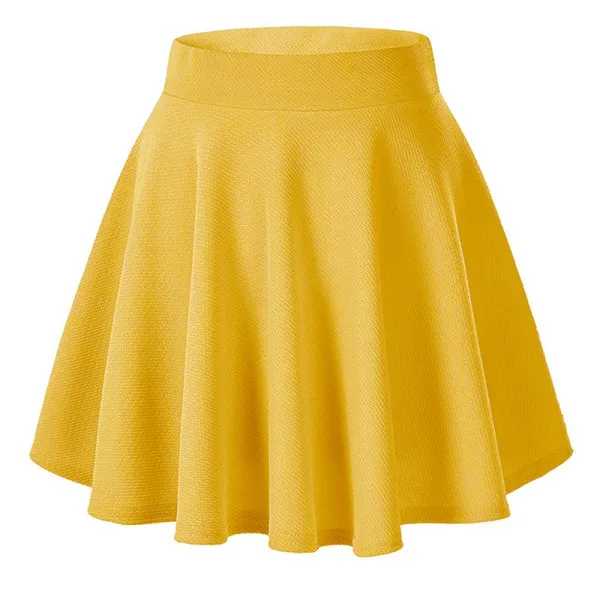 Yellow Летние мини-юбки для женщин, анти-светильник, высокая талия, пушистая плиссированная Женская юбка, брюки, офисные юбки для девушек - Цвет: Yellow